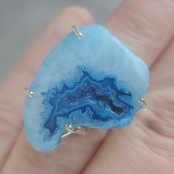New Solar Quartz Agate Druzy 925 Silver Ring. - Picture 10 of 13